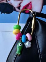 Breloque de sac perlée colorée, breloque poisson en strass et perles, grand porte-clés rond, pendentif de sac, accessoires de mode