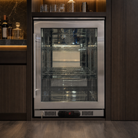 Réfrigérateur à boissons en acier inoxydable 128L avec porte en verre, serrure et éclairage LED pour bar extérieur