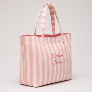 Wholesale Custom Large Capacity Pink And <b>White</b> Canvas <b>Bag</b> Custom 3D Embroidery Letter Logo Stripe Canvas Tote <b>Bag</b> - Product Image 2