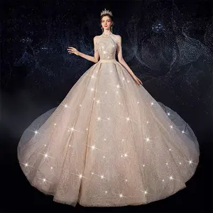Роскошное Свадебное платье с вышивкой из бисера и блесток, свадебные платья с лямкой на шее и бахромой, элегантные платья принцессы