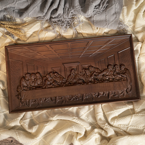 Relieve <span class=keywords><strong>de</strong></span> <span class=keywords><strong>Madera</strong></span> Tallado a <span class=keywords><strong>Mano</strong></span> <span class=keywords><strong>de</strong></span> la Última Cena, Placa Decorativa <span class=keywords><strong>de</strong></span> Pared Enmarcada, Panel Decorativo Cristiano para Iglesia, Obra <span class=keywords><strong>de</strong></span> Arte en <span class=keywords><strong>Madera</strong></span> Rústica Teñida - Product Image 3