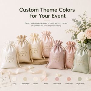 Sac à cordon en satin imprimé avec logo personnalisé en feuille d'or, pochette de luxe pour cadeaux de mariage avec ruban pour le marché des cadeaux européens - Product Image 5