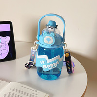 Portable 900ml dessin animé grande capacité en plein air été voyage bouteille grand ventre Double couche bouteille d'eau potable