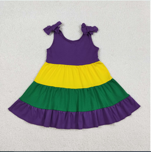 Conjunto de Vestido de Fiesta para Niñas GSD2888 en Colores Morado, Amarillo y Verde, Largo hasta la Rodilla, para Mardi Gras - Product Image 1