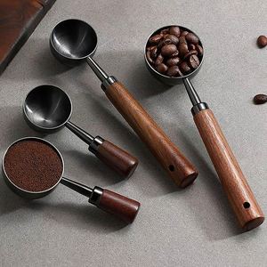 Custom High Quality 15 30Ml Stainless Steel Long Walnut Wooden Handle <b>Spoon</b> Coffee Scoop Measuring <b>Spoons</b> - Product Image 1