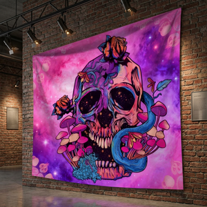 Tapiz de Pared de Poliéster con Diseño de Calavera, Decoración de Pared Lavable a Máquina, Tapiz de Pared Artístico Moderno - Product Image 1
