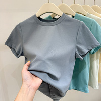 T-shirts courts d'été pour femmes en gros, style Y2K, 100 % coton, col rond, épaules droites, manches courtes, coupe ajustée, respirants, logo personnalisé