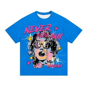 T-shirt imprimé pour homme, bleu, manches courtes, style streetwear, col rond, coupe classique, jersey en coton, design Never Fade Away - Product Image 1