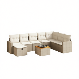 Ensemble de canapés de jardin en rotin beige avec rangement, mobilier d'extérieur 6 places, design contemporain - Product Image 1