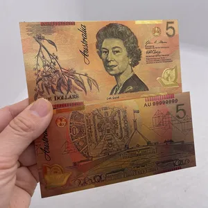 شحن مجاني أوراق نقدية أسترالية تقليد 5 AUD مطلية برقائق ذهبية متوفرة بالمخزون