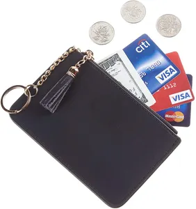 RFID阻挡零钱包钱包定制小型迷你女式PU皮革拉链零钱包，带钥匙扣