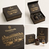 Boîte cadeau personnalisée pour Cognac, coffret rigide pour Brandy avec feuille d'or Vignoble et insert en verre, emballage haut de gamme pour Brandy français