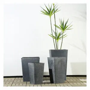 Высококачественный каменный текстурированный большой высокий квадратный горшок для растений, современный стиль середины века, украшения для домашних ваз для растений на открытом воздухе