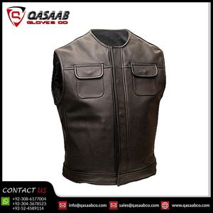 Gilet en cuir pour moto pour homme, léger, respirant, à fermeture éclair longue, avec poches sur la poitrine - Product Image 2