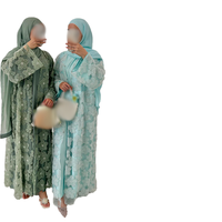 Vêtements islamiques modestes de haute qualité pour femmes 2025 – Magnifique ensemble deux pièces en dentelle Abaya à fleurs, idéal pour l'hiver et l'été