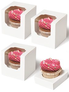 Individuele cupcake doosjes met transparant venster, witte kartonnen muffinverpakking, wegwerpverpakking voor cupcakes van voedselveilige kwaliteit - Product Image 2