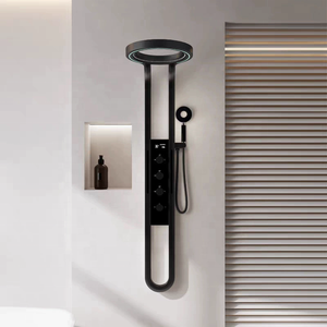 Ensemble de <span class=keywords><strong>douche</strong></span> <span class=keywords><strong>thermostatique</strong></span> multifonction <span class=keywords><strong>noir</strong></span> en laiton avec robinets de pluie pour hôtels - Product Image 4