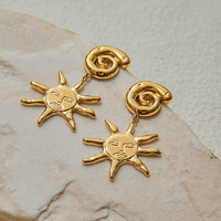 Pendientes Colgantes Grandes con Diseño de Sol, Pendientes de Espiral Oceánica con Concha, Impermeables, Chapados en Oro de 18k, de Acero Inoxidable para Mujer