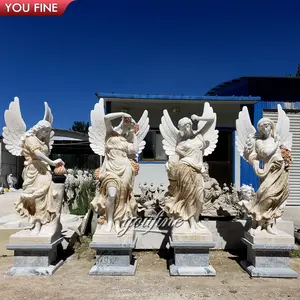 Garten dekorative lebensgroße Marmors kulptur Kolophonium Beige Stein Vier Jahreszeiten Engel Marmor Statue