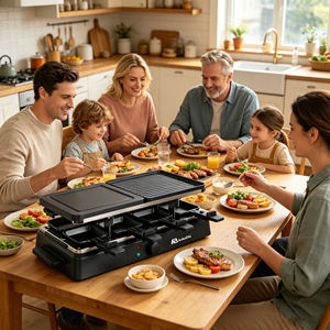 Anbolife Gril <span class=keywords><strong>Raclette</strong></span> Électrique 8 Personnes, Table <span class=keywords><strong>de</strong></span> Cuisson Antiadhésive, Fonction Fondoir à Fromage, 1300W, Température Réglable - Product Image 4