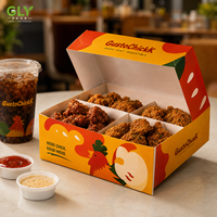 Boîte à emporter en papier de qualité alimentaire GLY PACK, personnalisée avec compartiments, pour poulet frit, repas en famille, emballage de restauration rapide
