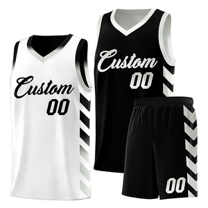 Ensemble de shorts de sport pour hommes en maille 100% polyester à séchage rapide, personnalisable avec le nom de l'équipe, vente en gros, maillots de basket-ball réversibles respirants - Product Image 1