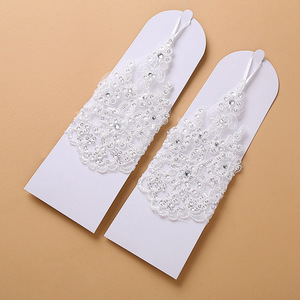 S150A 2026 New Bride Long Flower Rhinestone Embroidered Fingerless Wedding <b>Lace</b> Gloves Bridal <b>White</b> Gloves - Product Image 3