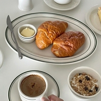 Assiette ovale en porcelaine, assiette à steak, assiette plate pour table à manger, assiette pour côtes de bœuf, passe au micro-ondes, style moderne minimaliste