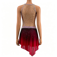 Robe de patinage artistique à col halter et dégradé rouge-noir, ornée de strass faits à la main, pour adultes et enfants