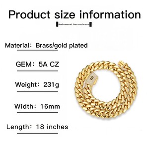 Chaîne à maillons cubains <span class=keywords><strong>Monaco</strong></span> plaqué or 14K/18K en laiton massif Hip Hop bijoux fermoir diamant glacé plat Miami Cuban Link pour hommes femmes - Product Image 5
