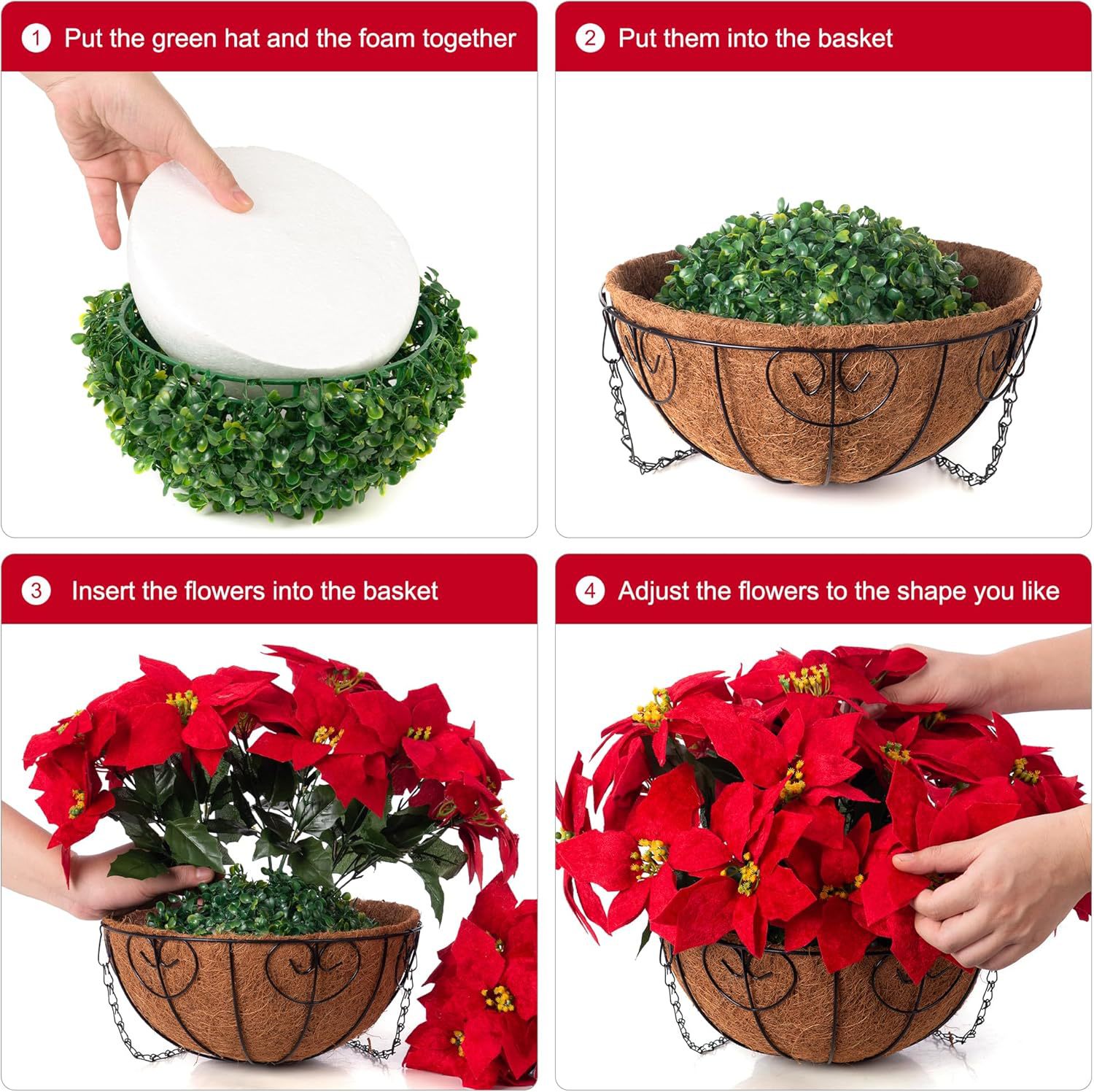 Poinsettia Artificial Hanging Basket - Christmas Decor