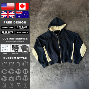เสื้อฮู้ดซิปแบบหนา สตรีทแวร์ ผ้าคอตตอน 100% ปักลายวินเทจ พิมพ์ลาย ซิปแบบเฟรนช์เทอร์รี่ สำหรับผู้ชาย - Product Image 2