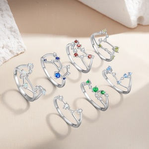 Bagues en argent sterling plaqué or avec zircons et pierres <span class=keywords><strong>de</strong></span> <span class=keywords><strong>naissance</strong></span>, signes du zodiaque, 12 modèles tendance - Product Image 3