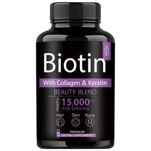 Complément alimentaire Biotin Beauty Blend 15000mcg en capsules avec collagène, kératine, MSM pour soutenir la santé des cheveux, de la peau et des ongles, 60 unités - Product Image 6