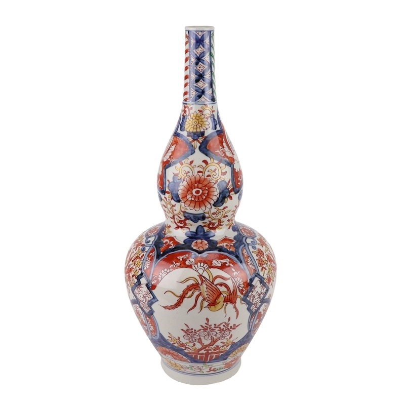 1597 中国骨董　瓢箪型色絵花鳥人物　花瓶 中国美術 粉彩花鳥紋瓢箪瓶 瓢箪 葫芦瓶 花瓶 花入れ