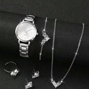 Nuovo Set di Orologi al Quarzo in Acciaio Inossidabile 37mm con Quadrante Analogico in Vetro, Gioielli alla Moda: Collana, Bracciale, Anello, Orecchini - Product Image 6