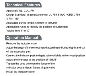 Poste Indicador Vertical/de Pared con Cuerpo de Hierro Fundido, Aprobado por FM, para Válvulas de Compuerta de Agua, Color Rojo, Conexión de Brida, Tamaño de 4 a 12 Pulgadas - Product Image 5