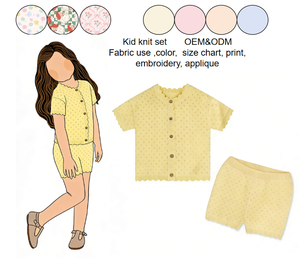 Set di Abbigliamento Estivo per Ragazze, T-shirt e Pantaloncini Casual, Completo Due Pezzi, Top a Maniche Corte con Bordo Smerlato in Maglia - Product Image 1