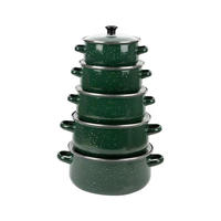 Ensemble de 5 casseroles en émail de 16 à 24 cm, pot en émail moucheté avec couvercle en verre, double poignée, ensemble de casseroles de cuisine pour soupes