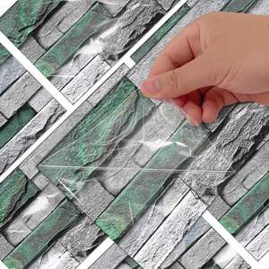 Realistic Green Stone Brick Peel & <b>Stick</b> <b>Wallpaper</b> Self-Adhesive PVC Waterproof & Moisture-Proof Easy DIY Removable Wallcovering - Product Image 3