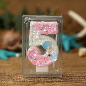 เทียนตัวเลขเปลือกหอยสีชมพูไล่เฉดสี เทียนวันเกิด ของตกแต่งเค้ก อุปกรณ์จัดงานปาร์ตี้ - Product Image 3