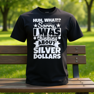 T-shirt Silver Dollars Lover unisex per adulti taglia media in cotone nero - Product Image 3