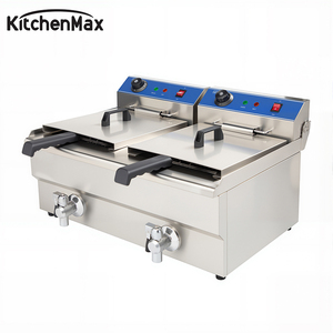 Freidora Eléctrica Comercial de Dos Tanques KitchenMax, 13L Cada Una, de Acero Inoxidable, de Sobremesa, para Negocios de Comida Frita - Product Image 4