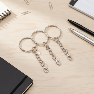 Porte-clés tendance argenté 25mm 30mm avec mousqueton, anneau en métal nickelé pour pendentif jouet ou breloque - Product Image 2