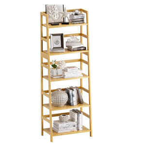 Étagère de rangement en bambou à cinq niveaux, couleur naturelle, de type rectangulaire, pour salon, chambre, bureau, salle de bain - Product Image 1