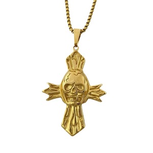 Yunnique – collier avec pendentif croix en forme de crâne, en acier inoxydable doré, style Punk gothique, bijoux à la mode pour hommes - Product Image 5