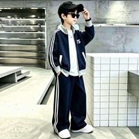 Ensemble deux pièces sport pour garçons, col montant, veste zippée, pantalon droit avec sangles latérales, décontracté et tendance, 70% coton acétate