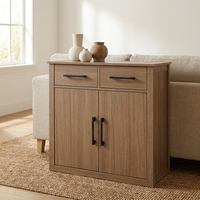 Buffet de rangement en chêne naturel à grain visible, 2 tiroirs, 2 portes, minimaliste, gain de place, montage facile, pour salon et salle à manger