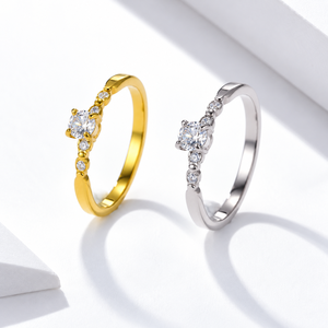 แหวนเพชรซิคอนทรงกลม สแตนเลสสตีล ชุบทอง 14K แบบสุญญากาศ สีทอง/สีเงิน ดีไซน์เรียบหรู - Product Image 1