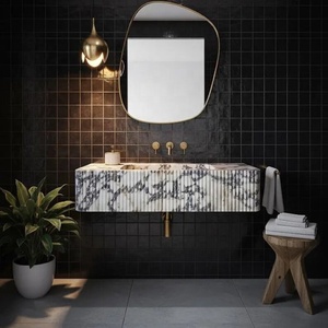 Personalizzato in pietra di marmo singolo <span class=keywords><strong>bagno</strong></span> di vanità <span class=keywords><strong>Design</strong></span> moderno singolo lavello galleggiante con Base in alluminio rubinetto telaio piccolo Set di vanità - Product Image 6